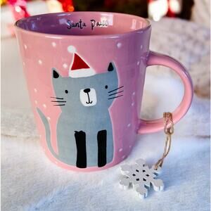 New Christmas Xmas Pink White Polka Dots Santa Paws Claus Cat Coffee Tea Mug